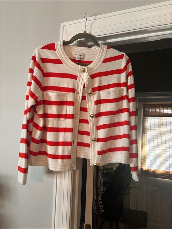 Free Assembly Sweaters - Striped Red and White Button-Front Cardigan Sweater